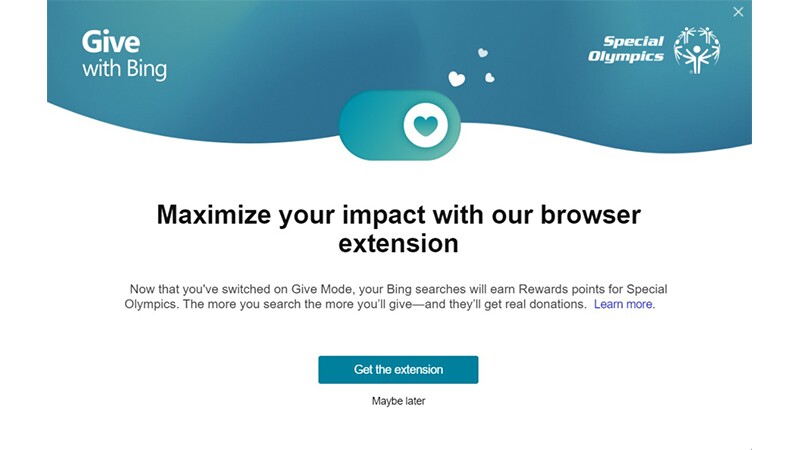 Give with Bing image that reads: Maximize your impact with our browser extension.
