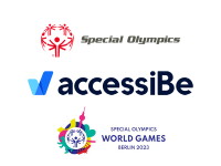 Special Olympics logo, accessiBe logo, and Special Olympics World Games Berlin 2023 logo..