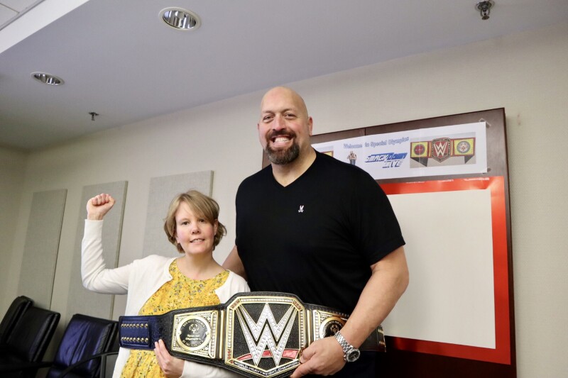 WWE Superstar and Special Olympics Ambassador The Big Show poses for a picture with Special Olympics Athlete Garrie Barnes